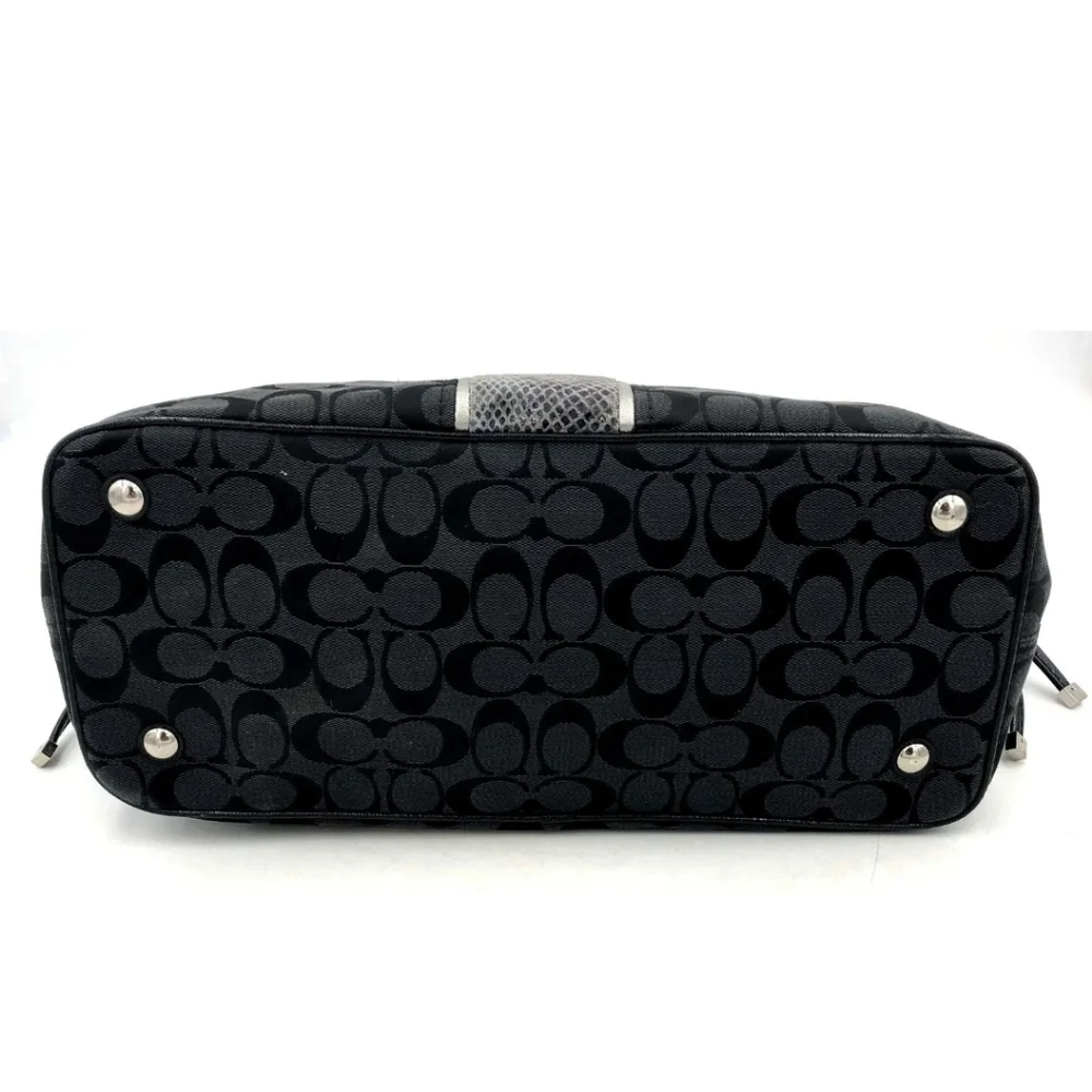 COACH Black Signature Satchel with Snakeskin Accent